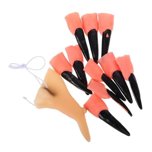 UPKOCH 11 Stück Zubehör Hexennase Erwachsene Halloween Hexennase Krallen LED Halloween Costume Halloween Kleidung nagelschellen Fingernägel für Halloween Halloween-Hexenfinger Gummi Black von UPKOCH