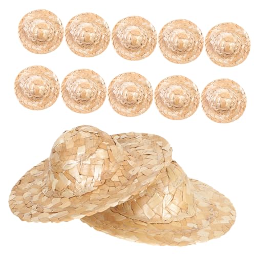 UPKOCH 12 Stück Gestrickte Mini Strohhüte Dekoration Miniatur Webhut Web Bastelhut Mini Strohkappe Puppenzylinder Puppenstrickhut Strohhut Miniatur Handstrick Strohhut von UPKOCH