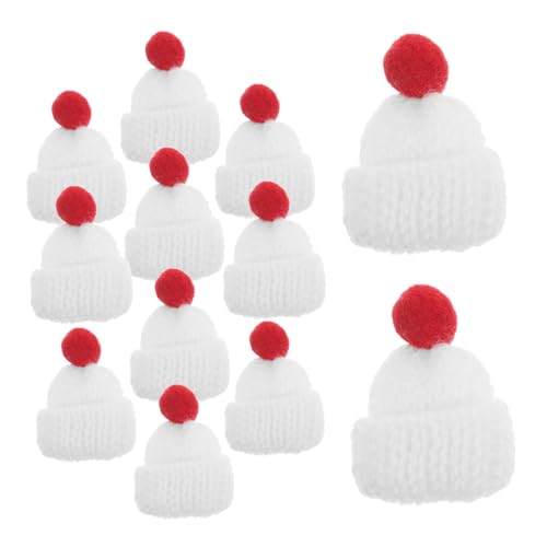 UPKOCH 12 Stück Kleine Weihnachtsmütze Weihnachtsbaum Mini-Strick-weihnachtsmütze Mini-wollmütze Figur Mini-strickpuppenmützen Schneemannmützen Zum Basteln Minihüte Zum Basteln Weiß Garn von UPKOCH