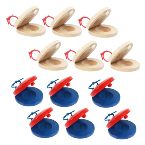 UPKOCH 12 Stück Teiliges Holz Castanet Kindersicheres Musikinstrument mit Roter und Blauem Design Fördert Musikalische Früherziehung und Spielerisches Lernen im Kindergarten von UPKOCH