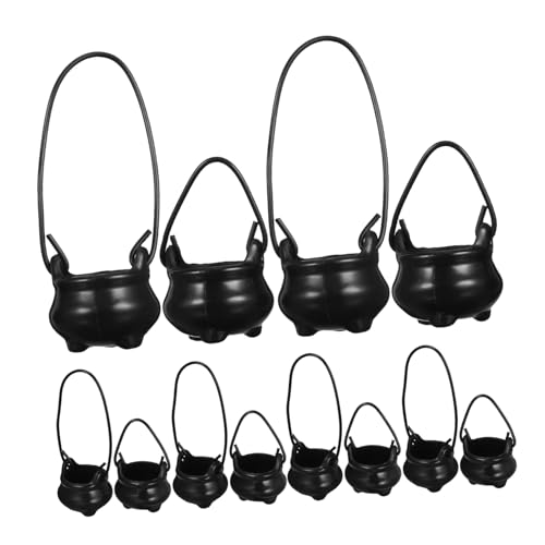 UPKOCH 12 Stück Teiliges Mini-Kessel Robustem Kunststoff Detailgetreue Miniatur Mini-Kessel für Puppenhaus Halloween-Party-Dekorationen Süßigkeitenhalter Feengarten-zauberzubehör Leicht von UPKOCH