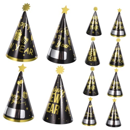 UPKOCH 12 Stück Teiliges Neujahrs Kegelhüte Schwarz Gold Papierhüte für Silvesterparty Leichte Partydekoration mit Festlichen Glückwunschmotiven Geeignet für Geburtstage und von UPKOCH