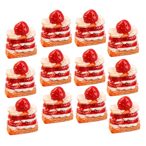 UPKOCH 12st Erdbeer-Sahne-Torte Simulationskuchen Miniatur-kuchenmodell Miniatur-erdbeerkuchen Vorgetäuschtes Lebensmittelmodell Kuchen Tun So, Als Würden Sie Rot Erdbeere Ornamente Harz von UPKOCH