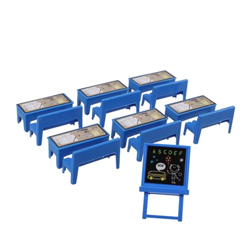 UPKOCH 13 Stück Miniatur Spielset für Teiliges Puppenhaus Möbelset mit Schreibtisch Stühlen und Tafel für Kreative Lernspiele im Klassenzimmer von UPKOCH