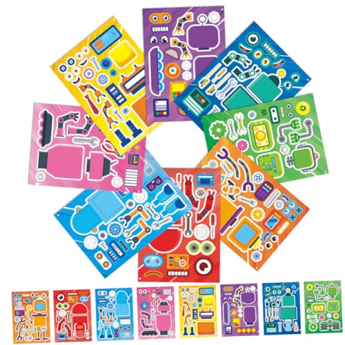 UPKOCH Bezaubernde Cartoon-Roboter-Puzzle-Aufkleber Roboter-aufkleberbögen Für Kleinkinder 16 Bögen Wiederverwendbare Roboter-geburtstagsdekorationen von UPKOCH