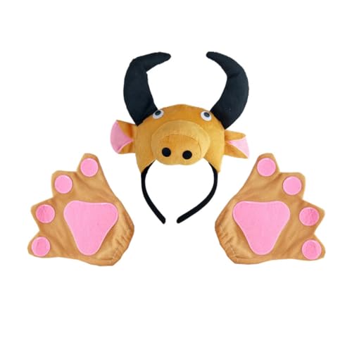 UPKOCH 1Satz Teiliges Ochsenkostüm Set mit Stirnband und Fliege Lustiges Tierkostüm für Partys Karneval und Cosplay für Orangefarbenes Design von UPKOCH