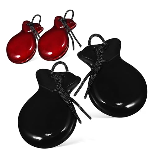 UPKOCH 2 Paare Holz Castanets Spanische Percussioninstrumente Handliche Finger Castagnetten Erwachsene Musikinstrumente Braun und Schwarz Kompakt und Leicht von UPKOCH