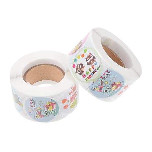 UPKOCH 2 Rollen Happy Birthday Aufkleber Runde Aufkleber Nagelaufkleber Dekoration Kreisaufkleber Bonbontüten Anhängeraufkleber Etiketten Umschlag Dekorative Aufkleber DIY von UPKOCH