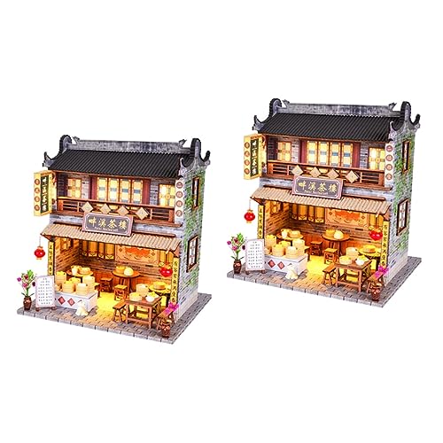 UPKOCH 2 STK DIY-Verzierung Puppenhaus aus Holz Modelle China Spielzeuge Ornament Hausspielzeug im chinesischen Stil Modellspielzeug zusammenbauen chinesischer Stil Dekorationen Papier von UPKOCH
