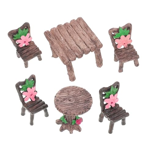 UPKOCH 2 Sätze Mini-Tisch Und Stühle Mini-gartenfiguren Miniatur-Dinge Miniaturtisch Und Stühle Miniaturfiguren Dollhouse Dekorationen Puppenhaus-Garten-terrassenmöbel Gartenzubehör Harz von UPKOCH