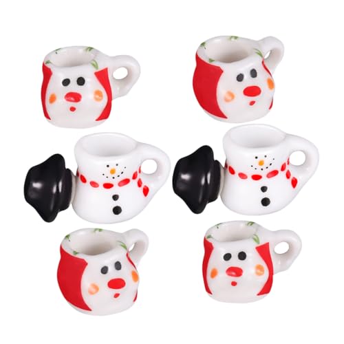 UPKOCH 2 Sätze Miniatur Keramik Schneemann Tee Set Dollhouse Küchenzubehör Kleine Porzellan Tassen und Teekannen für Weihnachtliche Puppenhaus Dekoration von UPKOCH