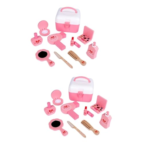 UPKOCH 2 Sätze Schminkbox für Kinder Prinzessinnenspielzeug vortäuschen tragbares Make-up-Set für Kinder kinderschminke Pinsel Kosmetiktasche Kinder Kinderspielzeug Spielset aus Holz Rosa von UPKOCH