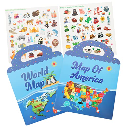 UPKOCH 2 Sätze Stickerbuch für kinderbeschäftigung kinderzimmer wandsticker Kinderzimmer Aufkleber Weltkarten-Stickerbuch Weltkarte Aufkleber Wasserdichtes Umweltschutz-Szenenbuch von UPKOCH