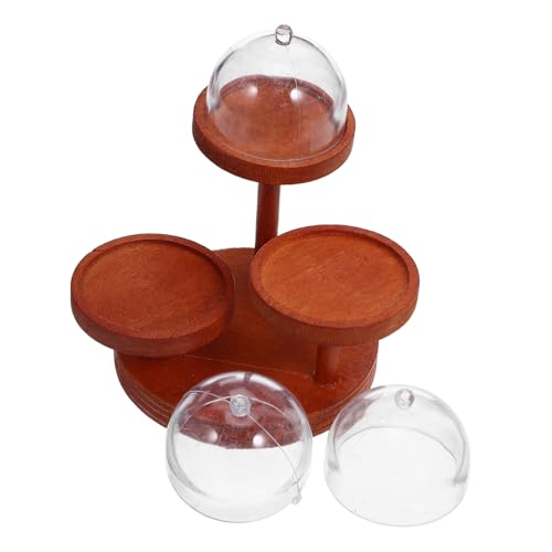 UPKOCH 2 Satz Miniatur Puppenhaus Kuchenständer aus Holz Dessertregal mit Abdeckhaube Detailgetreues Puppenhaus Küchenzubehör für Tee-Party Dekoration und Mini Cupcake Präsentation von UPKOCH