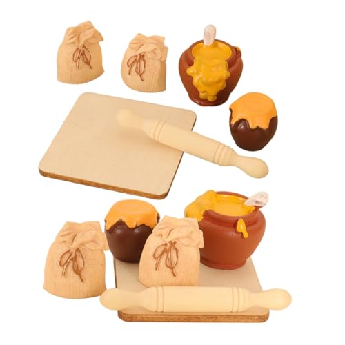 UPKOCH 2 Satz Miniatur Puppenhaus Küchenzubehör mit Mini Teigrolle Honigtopf und Mehltüte Detailreiche Miniatur Lebensmittel für DIY Basteln Puppenhaus Dekoration und Fotoszenen von UPKOCH
