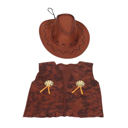 UPKOCH 2 Stk. Jeans Themenkleid Cowboy -outfit Cowboyhut und Weste Cowboy Kleidungsset Halloween Honstration Halloween wirft Western Cowboyhüte Western Cowboyhüte für Stoff von UPKOCH