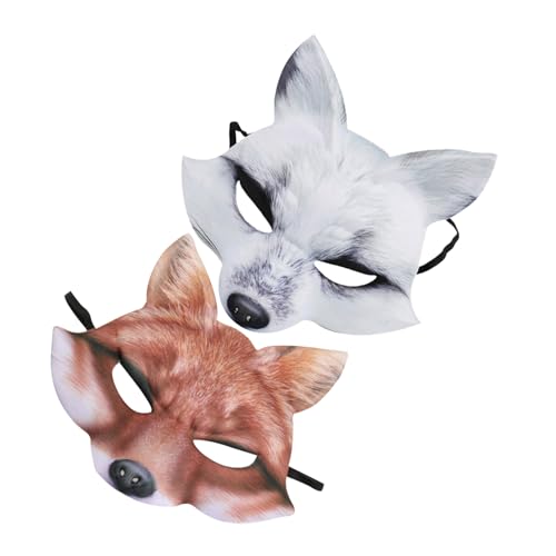 UPKOCH 2 Stück Halbgesichts Fuchsmasken Masquerade Tiermasken für Halloween Kostüm Tier Cosplay Erwachsene mit Elastischem Kopfband Braun Weiß von UPKOCH