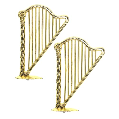 UPKOCH 2 Stück Mini-Harfe musikalisches Puppenhaus Dekoration Puppenhaus Instrument Harfenbaum Ornament Miniaturen-Puppenhauszubehör Mini-Musikinstrumente Plastik Golden von UPKOCH
