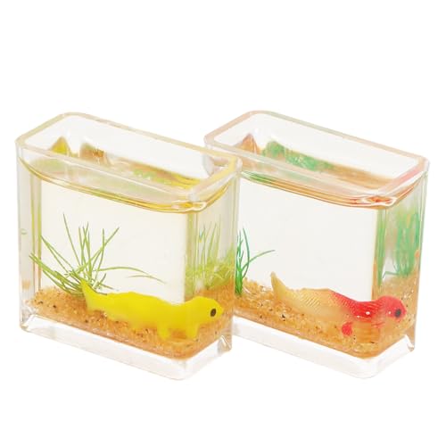 UPKOCH 2 Stück Miniatur-Aquarium-Fischschalen – Puppenhaus, quadratisches Goldfischbecken, winzige Aquariumfiguren, Puppenhaus, Mini-Szenen-Layout-Modelle von UPKOCH