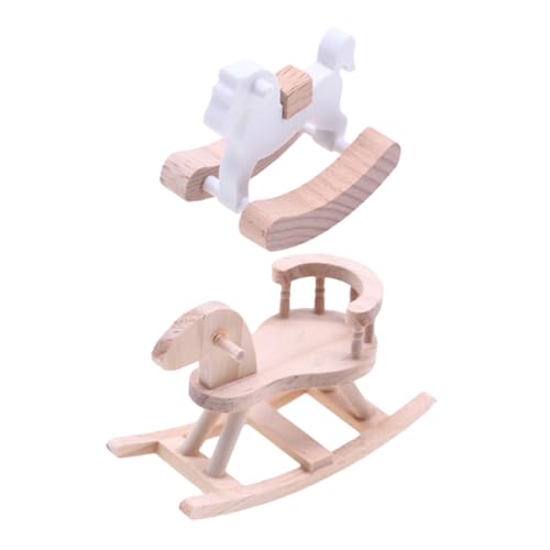UPKOCH 2 Stück Schaukelpferd, Unbemalt: Puppenhaus-Miniatur-schaukelpferd-Stuhl, Holzzubehör, Puppenhaus-möbel, Dekorationsmodell von UPKOCH