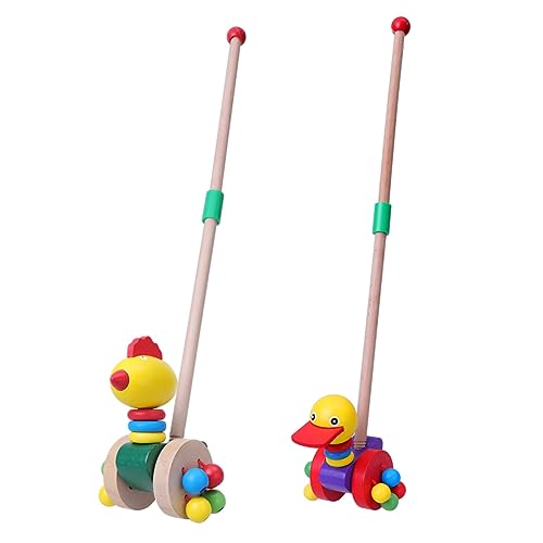 UPKOCH 2 Stück Holz-lauflernwagen Schiebespielzeug Für Frühes Lernen Abnehmbarer Holz-trittwagen Schiebespielzeug Für Kinder Mit Cartoon-Huhn von UPKOCH