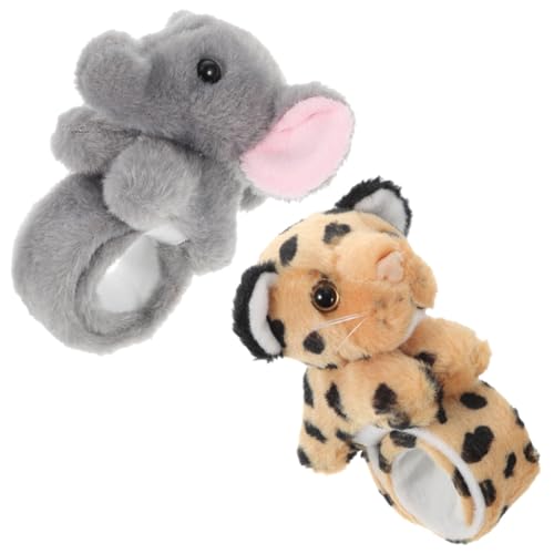 UPKOCH 2 Stück Slap Armband mit Plüsch Tieren Weiches Kuschelarmband für Jungen und Mädchen Bequemes Robustes Design Party und Alltagszubehör Niedliche Tiermotive Leopard Elefant von UPKOCH