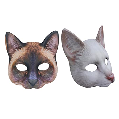UPKOCH 2stücke Katzenmasken Tiermasken Für Und Halloween Unisex Gesichtsbedeckungen Braun Weiß Bequeme Und Langlebige Kostümzubehör von UPKOCH