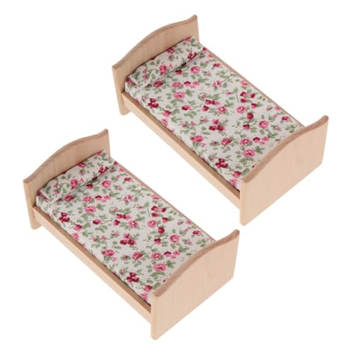 UPKOCH 2 Stücke Puppenhaus-möbelmodell Miniatur -wohnzimmermöbel Puppenhaus Wohnzimmer Möbel Puppenstubenmöbel Und Zubehör Accessoire Doll House Möbel Mini Single Retro Bett Hölzern von UPKOCH