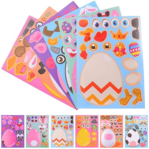 UPKOCH 24 Blatt Osteraufkleber Ei Cartoon Aufkleber Spiel Puzzle Aufkleber Klebeaufkleber DIY Aufkleber Dekore DIY Osteraufkleber Ostern DIY Aufkleber Cartoon Muster Aufkleber Papier von UPKOCH