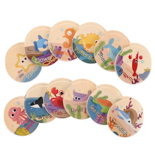 UPKOCH 24 Stück Marine Animal Memory Chess Tiere Meeresspielzeug passende Tierkarten -Tierspielzeug Speicherkartenspiel Memory-Matching-Spiel Holz Khaki von UPKOCH