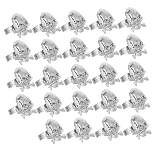 UPKOCH 24 Stück Piratenschädel Spielzeugringe Halloween Piratenschädelringe Piratenschädelringe Halloween Skull Ringe Dekorationen Partyzubehör Piratenparty Zubehör Silberner von UPKOCH