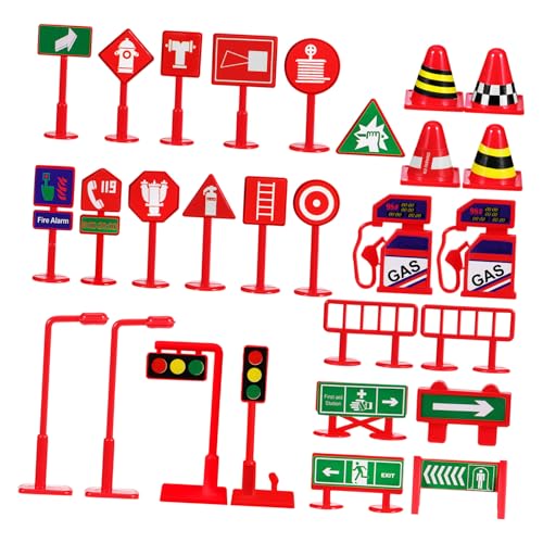 UPKOCH 28Stücke Mini Verkehrsschilder Teiliges für Verkehrserziehung Realistische Straßenschilder und Ampeln für Lernspielzeug für Drinnen und Draußen von UPKOCH