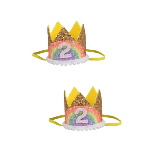 UPKOCH 2St -Geburtstagsparty-Regenbogen-Kronen-Spitzen-Stirnband Kronenkopfschmuck Fotoornament greata the toll Haargummi Kappen Geburtstagskronenhut Geburtstagshut Mädchen Geschenk von UPKOCH