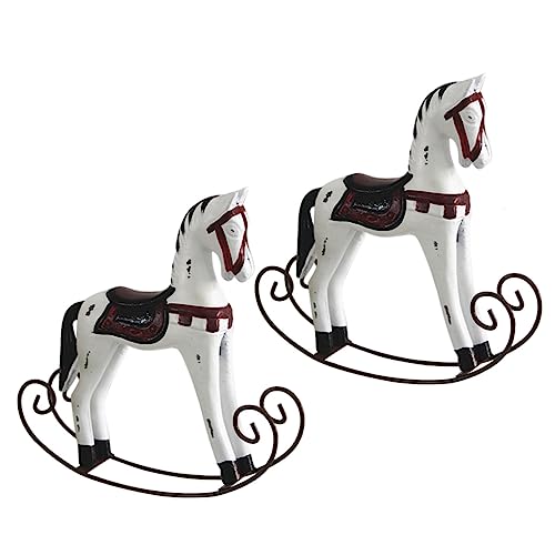 UPKOCH 2Stücke Handgemachtes Hölzernes Schaukelpferd Im Niedlichen Cartoon Design Vintage Holzornament Für Tischdekoration Wohnaccessoire Weiß von UPKOCH