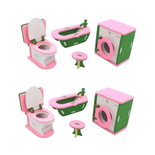 UPKOCH 2St Badezimmerdekoration Kinder badezusatz White Out perrücke pink grün Bathroom Set for White Color qridor Möbel Spielzeug Spielset aus Holz Puppenhaus einstellen Bambus Rosa von UPKOCH