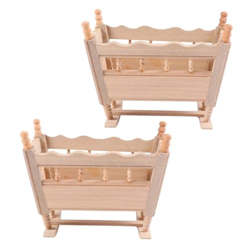 UPKOCH 2st Puppenhaus Wiege Bett Kleines Hauszubehör Miniaturwiege Im Maßstab 1:12 Miniatur-schaukelwiege Winzige Hausmöbel Puppe Bett Krippe Puppe Miniaturwiege Puppenhausmöbel Holz von UPKOCH