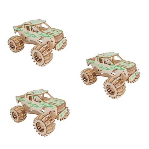 UPKOCH 3 STK DIY 3D Holzpuzzle modellbausätze selber Machen Puzzle-Brettspielzeug 3D-Puzzle aus Holz puzzletisch Rätsel kreatives 3D-Puzzle 3D-Puzzles aus Holz Monster Truck Wagen Hölzern von UPKOCH
