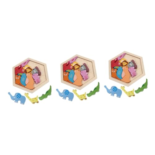 UPKOCH 3 Sätze Holzblock Spielzeug für Babys Tier Kinder rätsel Kinderspielzeug Spielzeug für Kleinkinder Lernspielzeug Bildungsspielzeug für Kinder tragbar Blöcke Puzzle von UPKOCH