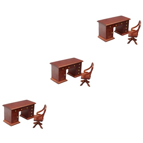 UPKOCH 3 Sätze Mini-raumdekoration Schreibtisch Hölzern Stuhl Möbel von UPKOCH