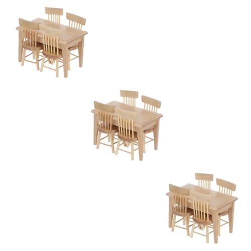 UPKOCH 3 Sets Mini-Tische Und Stühle Heimdekoration Spielhaus Spielzeug Holzmöbel Hausdekorationen Für Zuhause Puppenhausmöbel Und Zubehör Holzspielzeug von UPKOCH