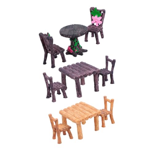 UPKOCH 3 Sätze Miniatur Tisch Stuhl aus Resin Realistische Micro Landschaft Dekoration Stabile Wetterfeste Miniaturmöbel für DIY Puppenhaus und Feengarten Gestaltung von UPKOCH