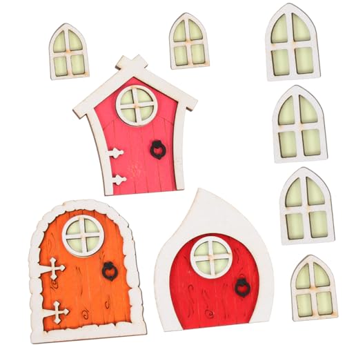 UPKOCH 3 Sätze Teiliges Holz Elfen Türen Miniatur Dekoration Leuchtende Puppenhaus Garten Ornamente Natürliche Holzverarbeitung Vielseitig für DIY Feenhaus Kinderfreundlich von UPKOCH