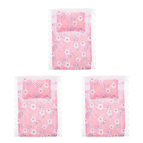 UPKOCH Miniatur Puppenhaus BettwäSche Set - 3 Sets Mini BettwäSche ZubehöR FüR Puppenhaus Schlafzimmer Dekoration, Mini Kissen Und Bettlaken, 9.5*6.5*6 Cm von UPKOCH