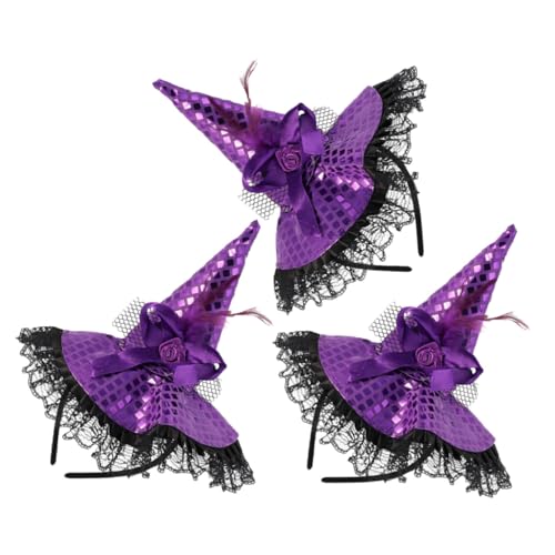UPKOCH 3 Stück Halloween Stirnband Für Damen Hexen Haarreif Halloween Cosplay Zubehör Hexenhut Für Cosplay Party Hexenhut Für Party Hexenparty Stirnband von UPKOCH