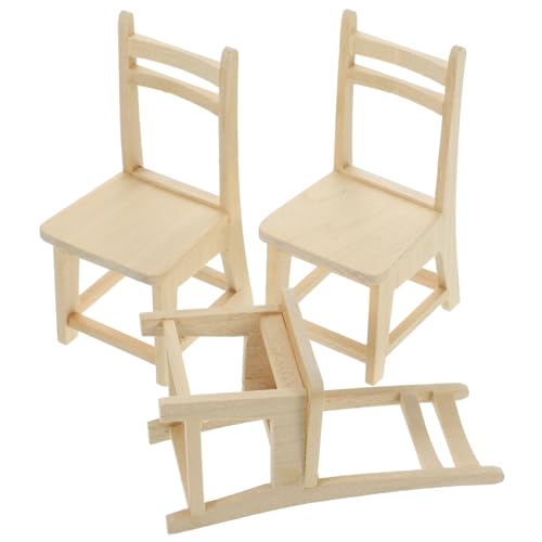 UPKOCH 3 Stück Mini Holzstühle Teiliges Miniatur Möbel Puppenhaus Stühle aus Holz Miniaturhaus Dekorationen für DIY Puppenstubenmöbel Puppen Familie Zubehör von UPKOCH