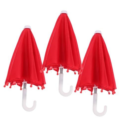 UPKOCH 3 Stück Mini-puppenschirm Mädchen Für Miniatur Regenschirm Zubehör Mini-hausverzierung Puppendekorationen Mini-Modelle Puppe Reisen Spiel Rot Polyester von UPKOCH