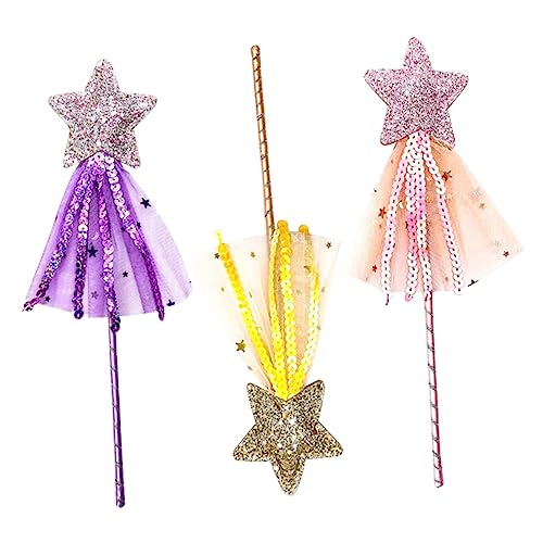 UPKOCH 3 Stück Teiliges Fairy Wands mit Pailletten und Tüll Dekorative Stern Zauberstäbe Gelb und Leicht für Party Geburtstag und Rollenspiel von UPKOCH
