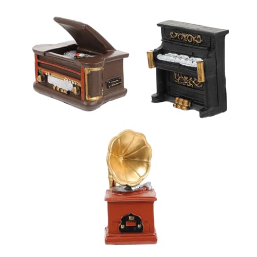 UPKOCH 3 Stück Teiliges Mini Vintage Dekor aus Umweltfreundlichem Harz Realistische Miniatur Retro Plattenspieler Klavier und Grammophon Stabile Tischdekoration für Wohnzimmer und Büro von UPKOCH