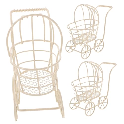 UPKOCH 3 Stück Teiliges Miniatur Puppenwagen aus Eisen Draht Mini Babywagen mit Aufbewahrungskorb Metall Kinderwagen Zubehör für Puppenhaus Dekoration und Rollenspiel von UPKOCH