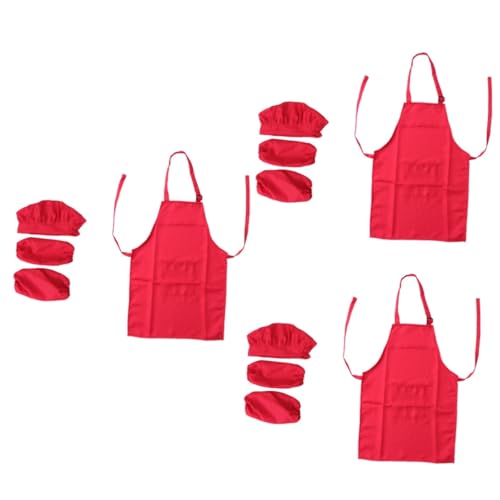 UPKOCH 3-Teiliges Set Handschelle zum Kochen für Kinder kinderkochmütze kochmützen für Kinder Kinderkochkostüm kinderküchenzubehör Kindermütze Kinderschürze Mittel einstellen Ärmel rot von UPKOCH